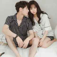 ルームウェア パジャマ レディース 夏 半袖 上下セット 部屋着 寝間着 ホワイト パンツ 短パン 前開き ショーパン ストライプ 可愛い 韓国風 おしゃれ ギフト プレゼント di212f3
