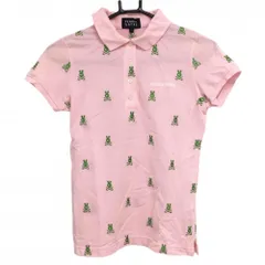 ★特価★パーリーゲイツ 半袖ポロシャツ ピンク×グリーン スカルラビット総柄刺しゅう コットン100％  レディース 1(M) ゴルフウェア PEARLY GATES