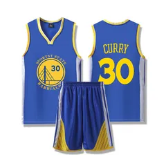 キッズ用 ステフィン・カリー 30番 バスケットボールユニフォーム 速乾練習着 普段着る 誕生日 プレゼント ブルー