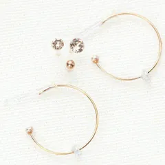 フープピアス スタッドピアスセット 金属アレルギー対応 レディース 樹脂ポスト ノンアレルギー ストーンペア メタルボール ワイヤーリングにストーン 5点セット シルバー ゴールド ピンクゴールド 細い 繊細 15mm メール便 送料無料 秋冬 大人気