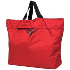 プラダ PRADA ロゴプレート ハンドバッグ エコバッグ 折り畳み式 ハンドバッグ ナイロン レッド レディース 【中古】