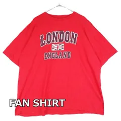 【肩幅58cm】【英国ユニオンジャック】FAN SHIRT LONDON ENGLAND エンボスロゴ 前プリント 半袖Tシャツ XXLサイズ レッド コットン100%【湘南倉庫】ビッグサイズ アメリカ古着　T18