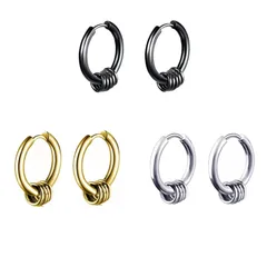 【特価セール】片耳 5連リングピアス 小さめ フープピアス チタン 人気 レディース 金属アレルギー対応(3ペア6個 メンズ ラウンドピアス ピアス) Jewktuai