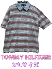 TOMMYHILFIGER　メンズ　半袖ポロシャツ　ボーダー　横じま　水色×ホワイト×レッド　おしゃれ　美品　XLサイズ　U-690