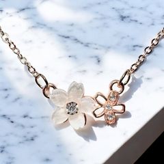 桜 ラインストーン ネックレス レディース ゴールド 花 フラワー さくら 桃