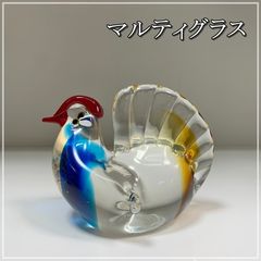 レトロ MultiGlass マルティグラス 鳥 高さ10cm ガラス 置物 トリ バード ガラス細工 オブジェ 琥珀色 クリア ブルー カラフル クリスタルガラス 【RU0119-4】