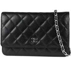 CHANEL/シャネル　新型 マトラッセ チェーンウォレット　グレインド カーフスキン/キャビアスキン　ブラック×シルバー金具　AP0250　ランダム番【未使用品】