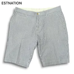 ESTNATION エストネーション 春夏 シアサッカー★ ストライプ ハーフ ショート パンツ Sz.XL メンズ 大きいサイズのサムネイル