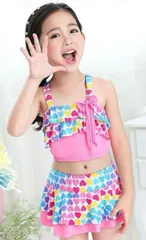 子供水着 女の子 上着 パンツ 帽子 3点セット ピンク