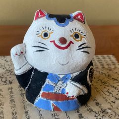 運気爆上がり猫❣️金のうんピ乗っけた招き猫❤️陶器人形、置物、作家