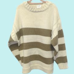MACOBER × FREAK'S STORE マコバ 別注ビッグシルエットガンジーニット ほうじ茶×ベージュ フリーサイズ ◇〇
