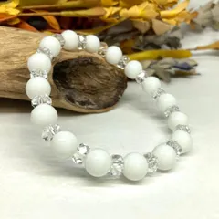 ホワイトオニキス パワーストーン ブレスレット 8mm  天然石 (カット水晶)   メンズ・レディース 男性・女性  数珠 白  ●