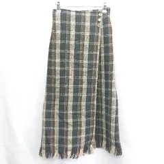 ◇ PAGEBOY チェック柄 フリンジ装飾 ロング丈 タイト スカート サイズ表記なし ブラック ベージュ　ブラウン レディース E  【1407020063357】