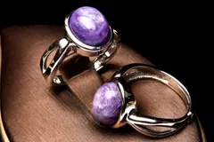 シルバー925◇高発色 チャロアイト 10.5x8.5mm オーバル 指輪リング(サイズ調整可) 1個売り パワーストーン 天然石 _PRG2199-2