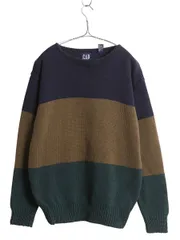 【お得なクーポン配布中!】 90s オールド ギャップ ボートネック コットン ニット セーター メンズ S / 古着 ミドルゲージ プルオーバー トリコロール ボーダー 紺タグ