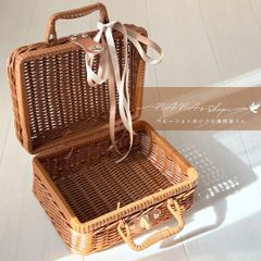 リボン付きバスケット♪ニューボーンフォト撮影小道具 赤ちゃん記念ハーフバースデー