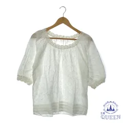 ☆美品☆ earth トップス カットソー Uネック レース シアー カジュアル おしゃれ 綺麗め 半袖 レディース ホワイト 901-8731 送料無料 古着