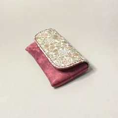 イタリアンレザー×花柄布のコインケース(出品番号105)