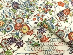 平和屋着物▽上質な小紋　単衣　型染め　草花文　正絹　逸品　AAAU8537fy
