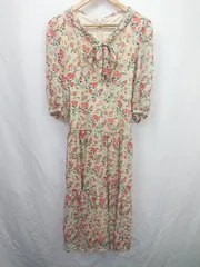 ◇ ⊂ And Couture アンドクチュール 花柄 七分袖 膝下丈 ワンピース サイズ38 マルチカラー レディース E  【1507160028787】