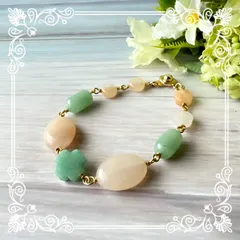 HNTK ピーチクォーツ＆グリーンアベンチュリンブレスレット　B0120