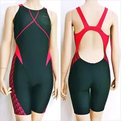 ●SE3H14☆希少サイズ*競泳水着 XL 大きいサイズ 黒マゼンタ クロスステッチ オープンバック  レディース 練習用水着 フィットネスジムプール■