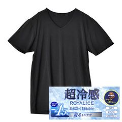 接触冷感 Tシャツ《V首：ブラック半袖》新品 未使用 -4.5℃ 下着 インナー ストレッチ 紫外線対策 UVカット率90％以上 ストレッチ ドライ【D6R】【メール便3】ファッション メンズ M L LL 夏