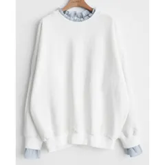 ☆ ホワイト ☆ L ☆ レディース トップス レイヤード風 重ね着風 長袖 重ね着風 トレーナー 重ね着風トップス プルオーバー 長袖 レディース レイヤード風 ゆったり 春 秋 冬 シンプル 無地 ストライプ おしゃれ 大人 かわいい オシャレ 可愛い