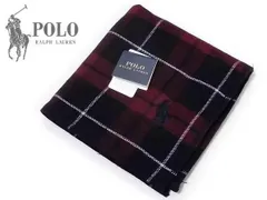 ★[71]POLO RALPH LAUREN ポロ・ラルフローレン タオルハンカチ チェック柄 ブラック＆ワイン ロゴ刺繍 綿100％ 25cm メンズ レディス