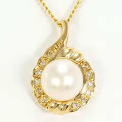 K18YG　ネックレス　necklace　パール（真珠）　ダイヤ　0.08　総重量約4.5g　約40cm