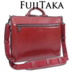 フジタカ FUJITAKA レザー ショルダーバッグ エキストラ メンズ B5 ボルドー ワインレッド系 日本製 定価40,700円 2WAY エコレザー ギフト プレゼント 手持ち ドライビングトート ハンドバッグ