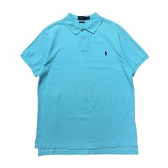 古着 XLサイズ ポロ ラルフローレン POLO RALPH LAUREN 鹿子 鹿の子 ポロシャツ 半袖 ワンポイント 水色 ブルー ビッグサイズ