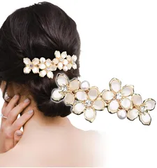 [Herbeluemily] バレッタ ヘアクリップ 髪留め 髪飾り フラワー パール 大人 上品 フラワーA [フラワーA]