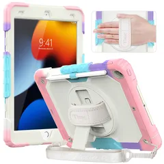 【特価セール】2021/2020/2019 全面保護カバー (ピンク迷彩)（適格請求書発行可能） 10.2インチ iPad iPad iPad 多機能 肩掛け 傷防止 頑丈 ハンドストラップ付き 肩紐 ペン収納 360度回転スタンド 保護シール内蔵 ケース ケ