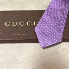 美品 GUCCI グッチ シルク 100％ パープル 薄紫 ドット 254-694