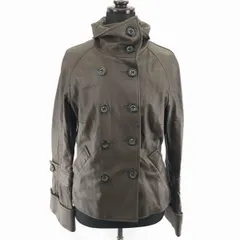 BENETTON★羊革/ラムレザージャケット/ブルゾン【42/レディース-L/暗茶】ハイネック/ダブルボタン/フレアスリーブ/ベネトン◆BA980L<sale>