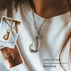 ネックレス ペンダント サージカルステンレス 316L メンズ レディース スコルピアス 釣り針 ハワイアンデザイン リバーシブル ペンダントトップ ゴールド シルバー ピンクゴールド 2サイズ かわいい かっこいい