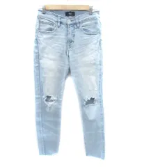 アズールバイマウジー AZUL by moussy デニムパンツ ジーンズ スリムパンツ ロング丈 ダメージ加工 カットオフ M 水色 ライトブルー /HO29