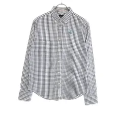 パーリーゲイツ 日本製 チェック柄 刺繍 ゴルフ 長袖 ボタンダウンシャツ 2 ホワイト×ネイビー PEARLY GATES レディース