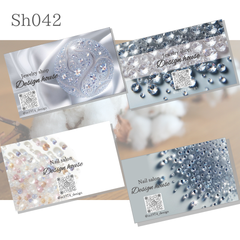 ♦︎♢sh042　ショップカード　ラインストーン　ダイヤモンド　エレガント　ネイル　ジェリー　宝石　アクセサリー　ネイル　サロン　エステ　　91mmx55mm 　名刺サイズ　セミオーダー　片面100枚　オーダーメイド