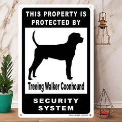 雑貨【Treeing Walker Coonhound/ツリーイング・ウォーカー・クーンハウンド】 Dog ドッグ 犬 メタルポスタ― Security セキュリティー 警告 ヤードサイン メタルプレート ブリキ看板 -206のサムネイル