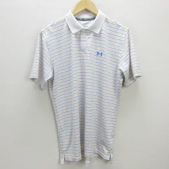 G■アンダーアーマー/UNDER ARMOUR 半袖ドライポロシャツ/スポーツウェア【L】白青オレンジ/men's/75【中古】■