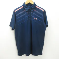 G■アンダーアーマー/UNDER ARMOUR 半袖ポロシャツ/スポーツウェア【XL程度】紺/men's/104【中古】■