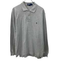 POLO RALPH LAUREN 長袖 ポロシャツ L グレー ポロラルフローレン ハーフボタン ポニー刺繍 カジュアル 古着卸 アメリカ仕入 a708-5039