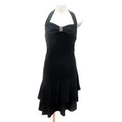 クイーンズコート QUEENS COURT ワンピース ひざ丈 ホルターネック ノースリーブ ラインストーン 2 M 黒 ブラック /MN