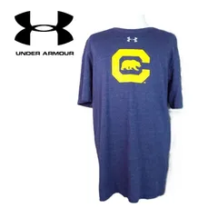 【アンダーアーマー】UNDER ARMOUR HEATGEAR ワンポイント 前プリント 熊 ベアー半袖Tシャツ 　M/MDサイズ（肩幅：46cm）ネイビー【湘南倉庫】USメンズ古着 