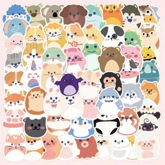 ゆるかわアニマルステッカー（60枚）かわいい キャラクター 動物ステッカーノートパソコン ギター バイク スケートボード バックパック スーツケース スマホ PC 自転車 モニター ビニル防水シール 動物