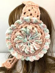 ハンドメイド　 イヤーマフ　ヘッドドレス　ボンネット　ヘアターバン　 付け襟   ピンク　グリーン　段染め　森ガール