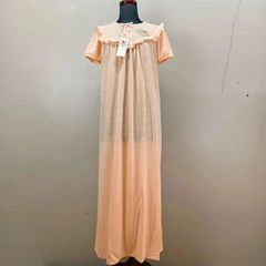 【タグ付き未使用】Wacoal ルームウェア ワンピース ナイティ 部屋着 リラックスウェア パジャマ オレンジ 系　透け感 フリル リボン プリント 半袖 M
