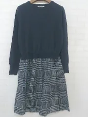◇ IEDIT イディット 千鳥格子 長袖 膝丈 ニット ワンピース サイズMP ネイビー グレー レディース P  【中古】 【1210110005256】